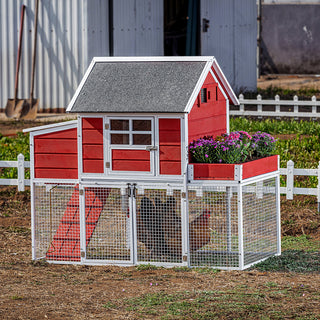 3-Hen Blooming Red & White Outdoor Chicken Coop