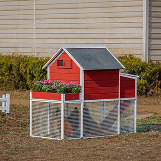 3-Hen Blooming Red & White Outdoor Chicken Coop